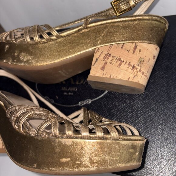 Vintage Prada Heels Gold Slingback Size EUR 37 US 7 with Box & Shoe Bags - Picture 10 of 16